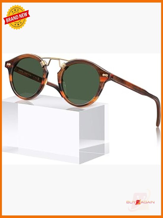 Retro Double Bridge Round Sunglasses for Women UV400 Polarized